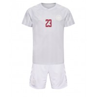 Otroški Nogometni dresi Danska Pierre-Emile Hojbjerg #23 Gostujoči SP 2022 Kratek Rokav (+ Kratke hlače)